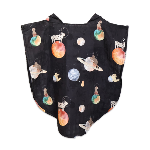 Galaxy Dog Desenli Organik Müslin Çocuk Panço Çift Kat Dijital Baskılı