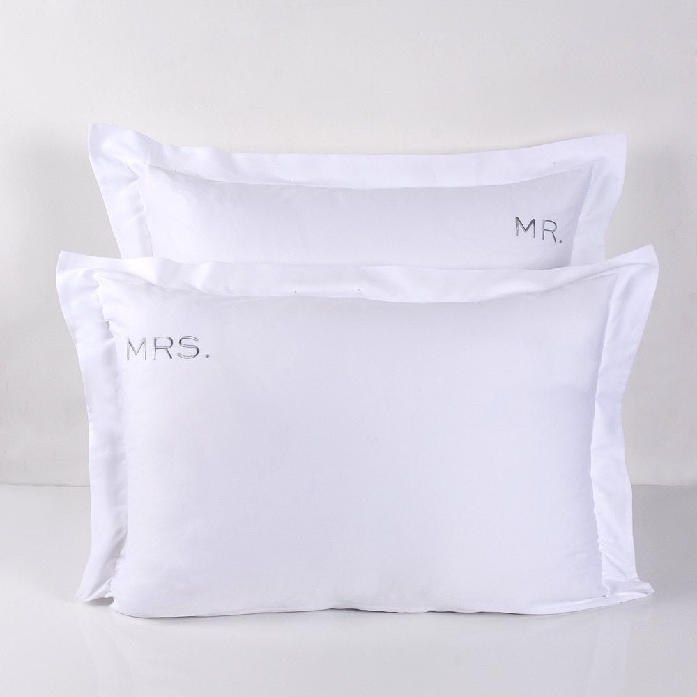 MR. MRS. Nakışlı Yastık Kılıfı Silver - Volanlı Yastık Kılıfı - 80 Tel Kumaş