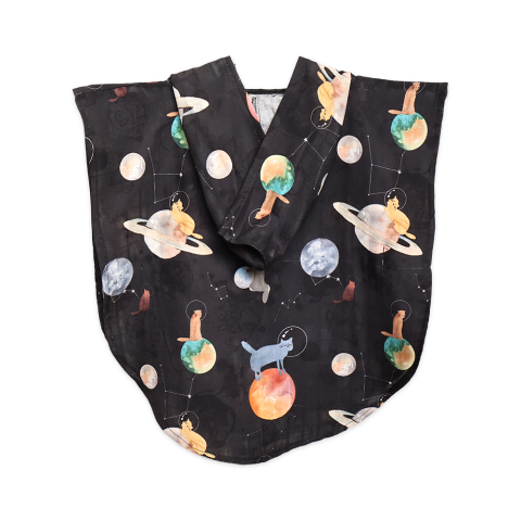 Galaxy Cat Desenli Organik Çift Kat Müslin Çocuk Panço Home Harmony Kids