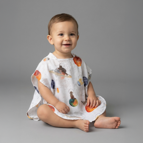 Galaxy Cat Muslin Çocuk Panco Beyaz - 3-5