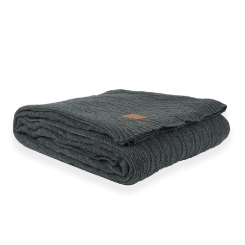 Koyu Gri Örgü Battaniye 200x220 Çift Taraflı Şık Koltuk Şalı