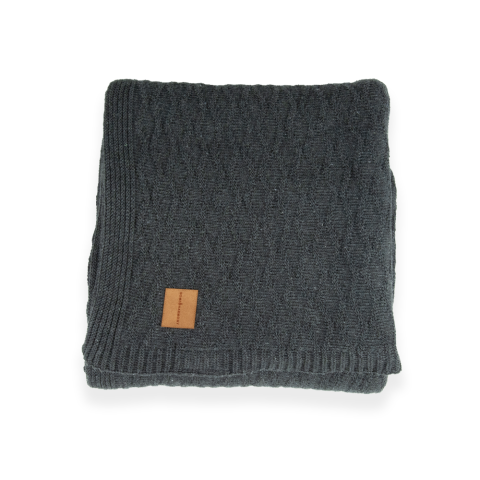 Koyu Gri Örgü Battaniye 200x220 Çift Taraflı Şık Koltuk Şalı