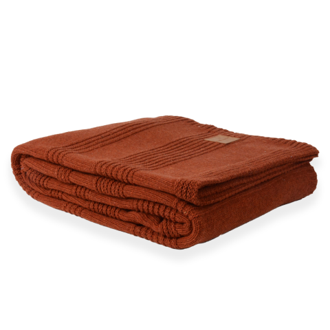 Kiremit Rengi Örgü Battaniye 130x180 cm Çift Taraflı Şık Koltuk Şalı