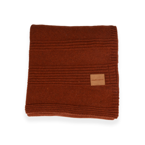 Kiremit Rengi Örgü Battaniye 130x180 cm Çift Taraflı Şık Koltuk Şalı