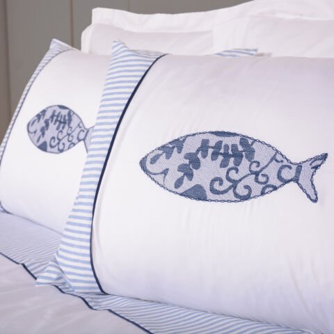 %100 Pamuk Saten Balıklı Nakışlı Saten Nevresim Takımı Beyaz - Tek Kişilik - Düz Çarşaf