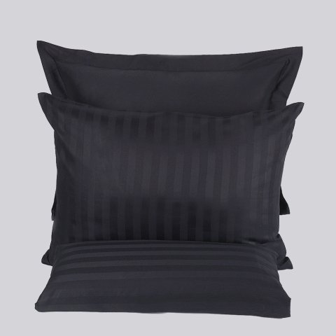 %100 Pamuk Saten Çizgili Saten  Nevresim Takımı Siyah - King Size - Fitted Çarşaf
