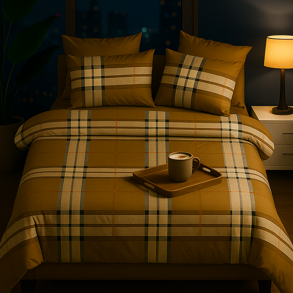 %100 Pamuk Saten Joe  Nevresim Takımı Hardal - Tek Kişilik - Fitted Çarşaf