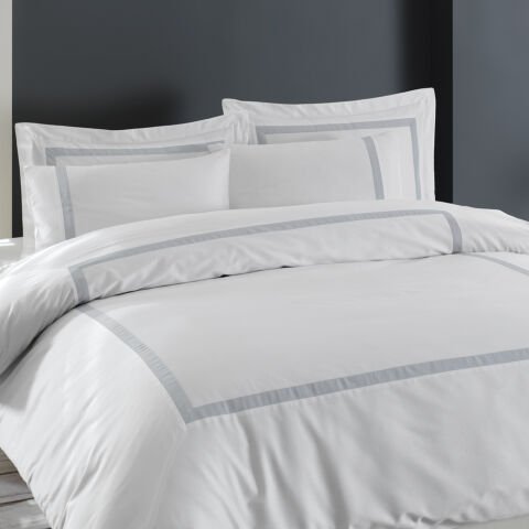 80 Tel %100 Pamuk Saten Vale  Nevresim Takımı Siyah - King Size - Fitted Çarşaf