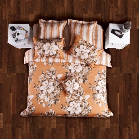 %100 Pamuk Saten Denise  Nevresim Takımı Oranj - Tek Kişilik - Fitted Çarşaf