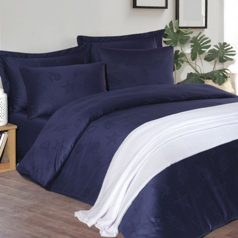 %100 Pamuk Saten Ocean Jakarlı Çift Kişilik Nevresim Takımı Premium Collection
