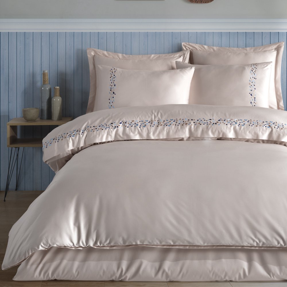 120 Tel İplik Pamuk Saten Terrazzo Brode Nevresim Takımı Premium Collection