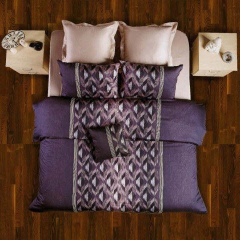 %100 Pamuk Saten Danny  Nevresim Takımı Mor - Tek Kişilik - Fitted Çarşaf