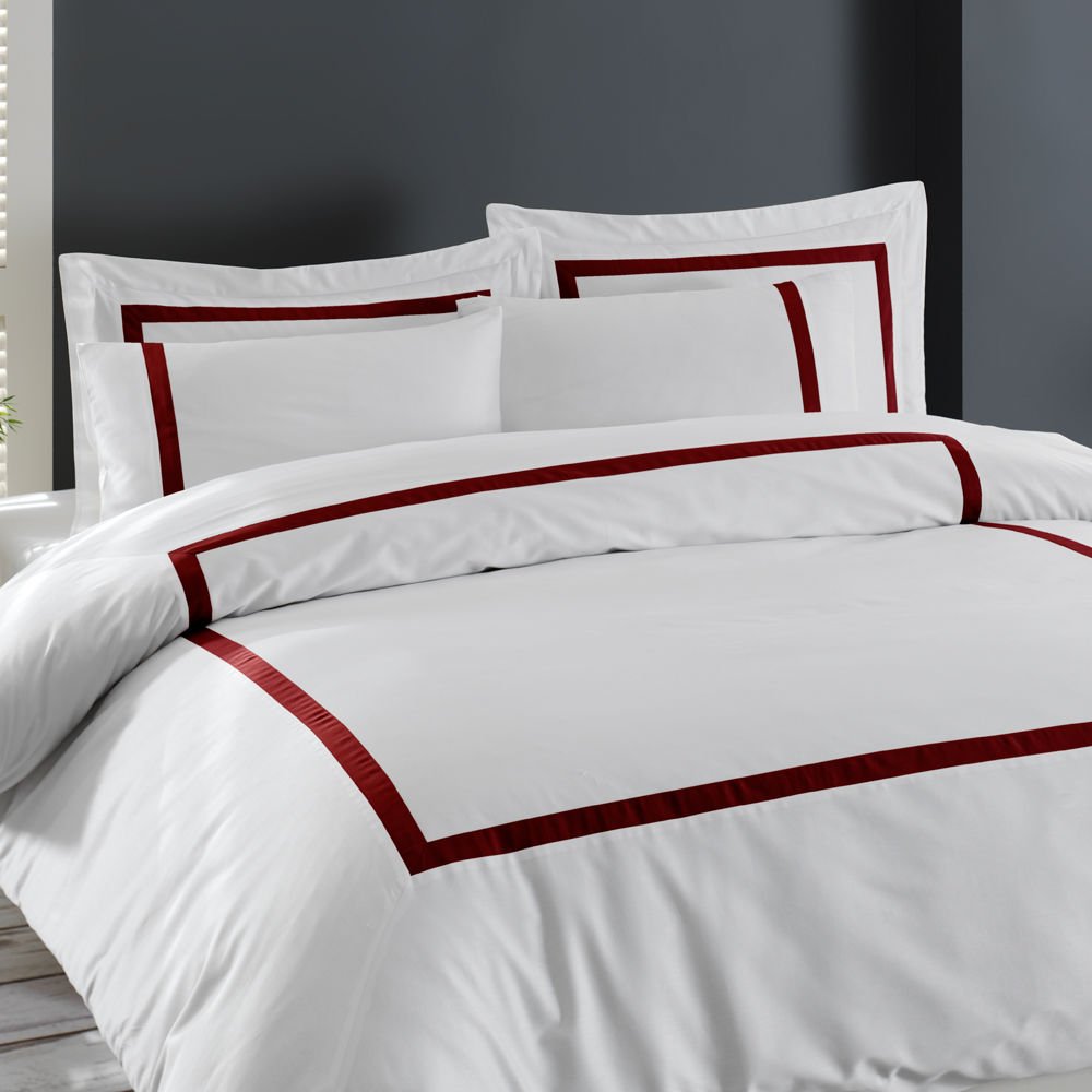 80 Tel %100 Pamuk Saten Vale  Nevresim Takımı Bordo - King Size - Düz Çarşaf