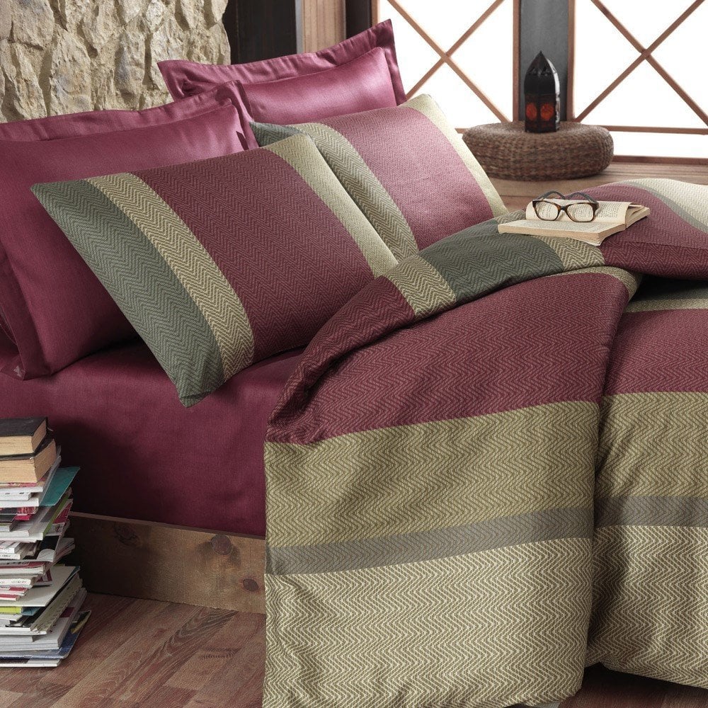 %100 Pamuk Saten Chevron  Nevresim Takımı Orjinal - Tek Kişilik - Düz Çarşaf