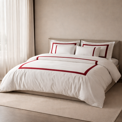 80 Tel %100 Pamuk Saten Vale  Nevresim Takımı Bordo - King Size - Fitted Çarşaf