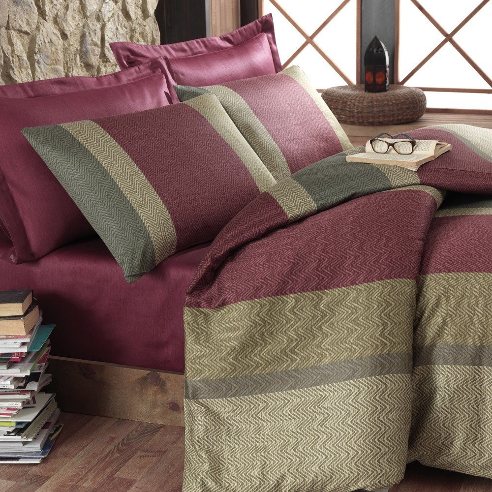 %100 Pamuk Saten Chevron  Nevresim Takımı Orjinal - Tek Kişilik - Fitted Çarşaf