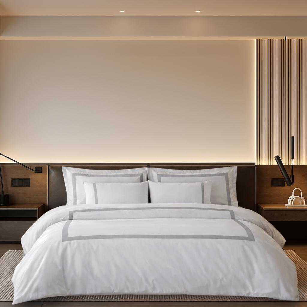 80 Tel %100 Pamuk Saten Vale  Nevresim Takımı Gri - King Size - Fitted Çarşaf