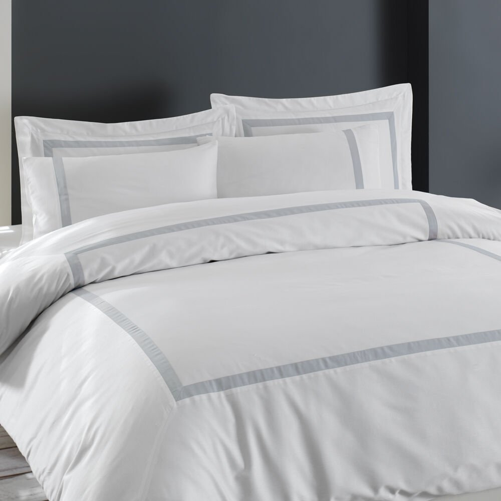 80 Tel %100 Pamuk Saten Vale  Nevresim Takımı Gri - King Size - Fitted Çarşaf