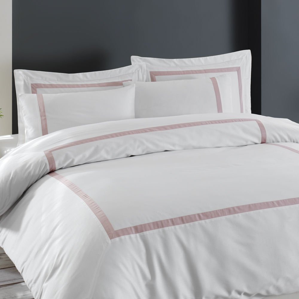 80 Tel %100 Pamuk Saten Vale  Nevresim Takımı Pudra - King Size - Düz Çarşaf