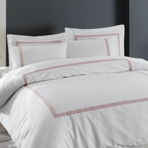 80 Tel %100 Pamuk Saten Vale  Nevresim Takımı Pudra - King Size - Düz Çarşaf
