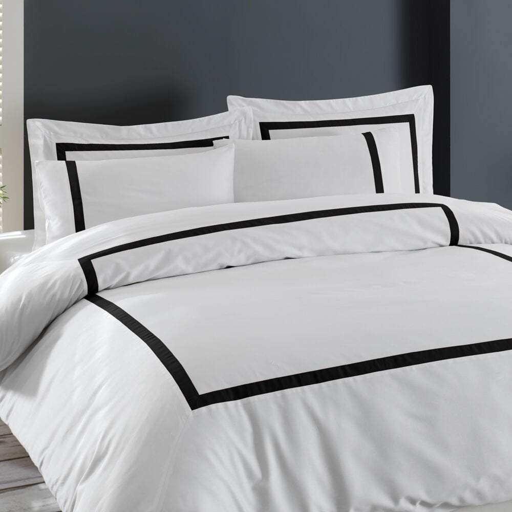 80 Tel %100 Pamuk Saten Vale  Nevresim Takımı Siyah - King Size - Düz Çarşaf