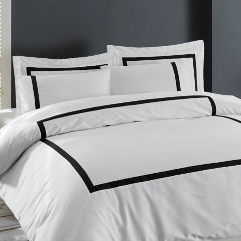 80 Tel %100 Pamuk Saten Vale  Nevresim Takımı Siyah - King Size - Düz Çarşaf