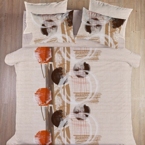 %100 Pamuk Saten Geo  Nevresim Takımı Kahverengi - Tek Kişilik - Fitted Çarşaf