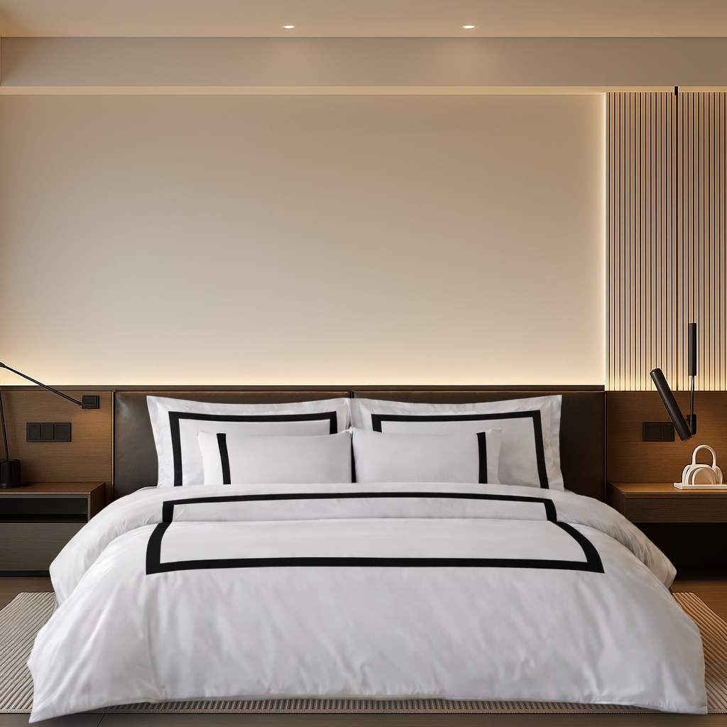 80 Tel %100 Pamuk Saten Vale  Nevresim Takımı Siyah - King Size - Düz Çarşaf