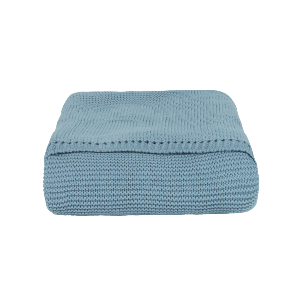 Bebek Pamuklu Örgü Battaniye Mavi