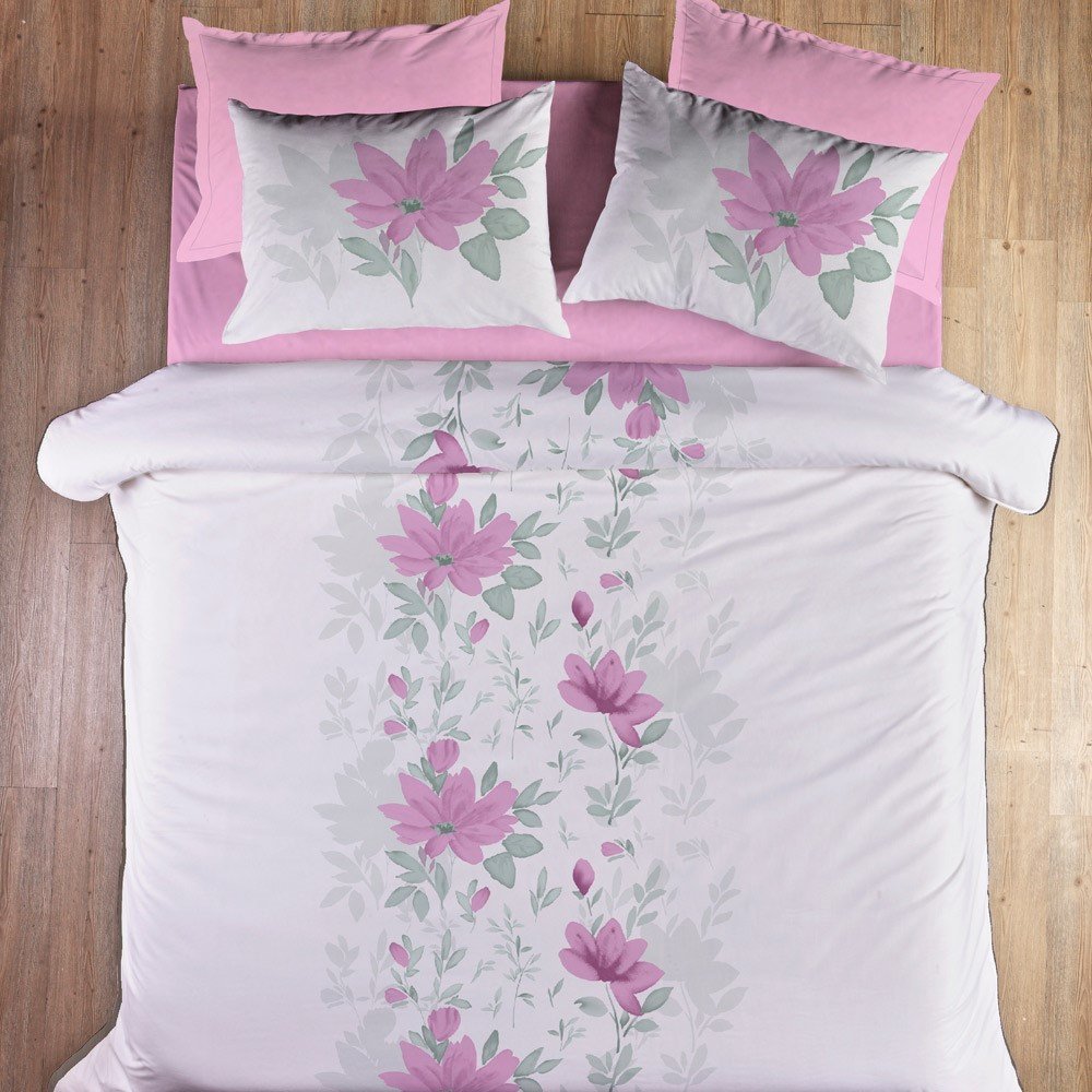 %100 Pamuk Saten Lotus  Nevresim Takımı Pembe - Tek Kişilik - Fitted Çarşaf