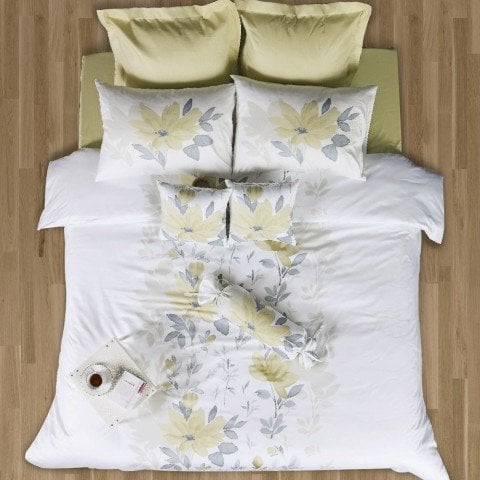 %100 Pamuk Saten Lotus  Nevresim Takımı Lime - Tek Kişilik - Fitted Çarşaf