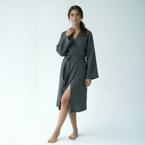Kimono Müslin Bornoz Antrasit