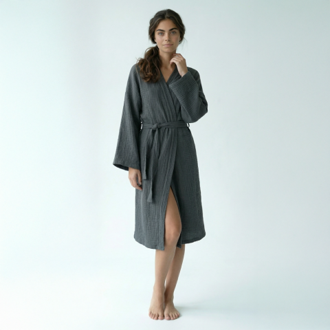 Kimono Müslin Bornoz Antrasit