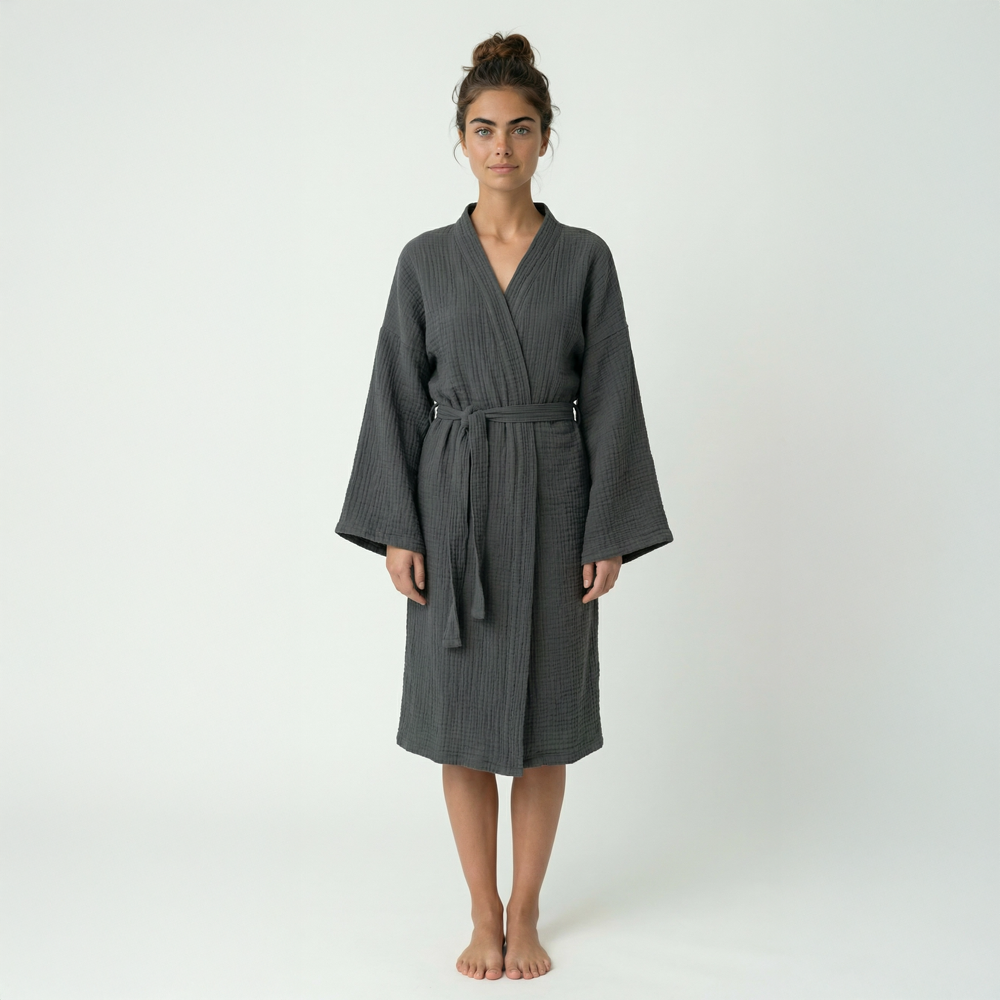 Kimono Müslin Bornoz Antrasit