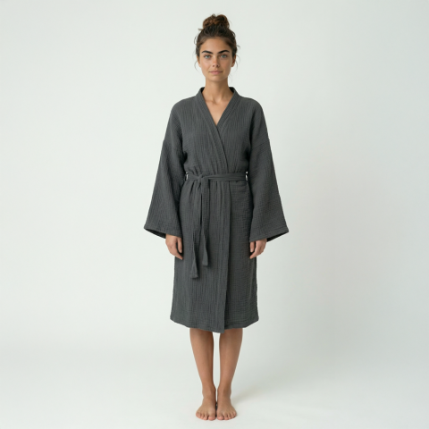 Kimono Müslin Bornoz Antrasit