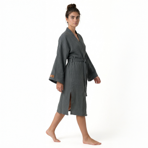 Kimono Müslin Bornoz Antrasit