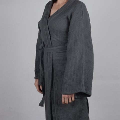 Kimono Müslin Bornoz Antrasit
