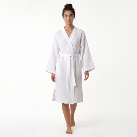 Kimono Müslin Bornoz Beyaz
