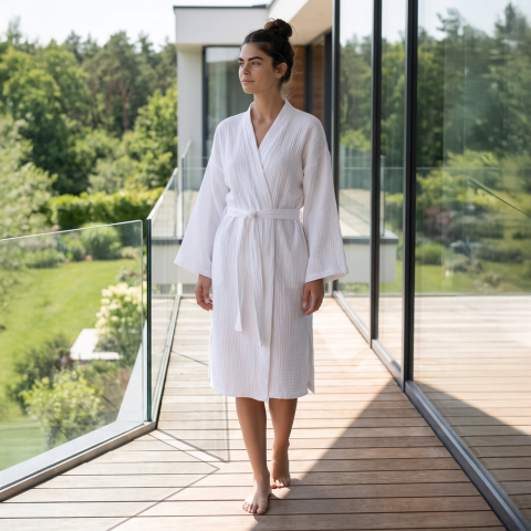 Kimono Müslin Bornoz Beyaz