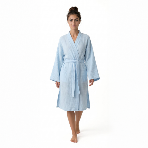 Kimono Müslin Bornoz Mavi