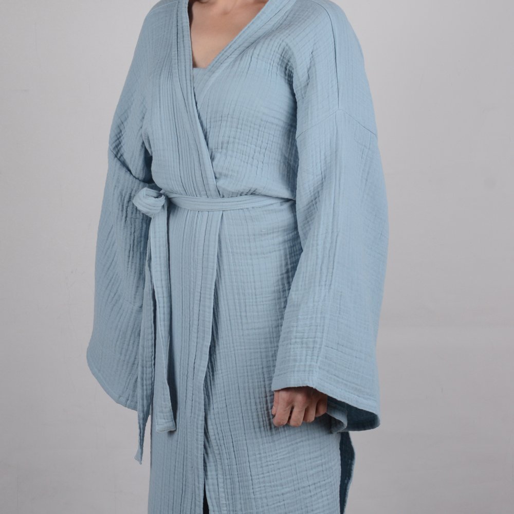 Kimono Müslin Bornoz Mavi