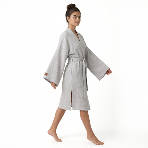 Kimono Müslin Bornoz Gri