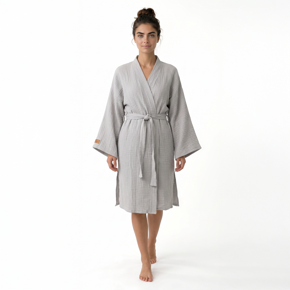 Kimono Müslin Bornoz Gri
