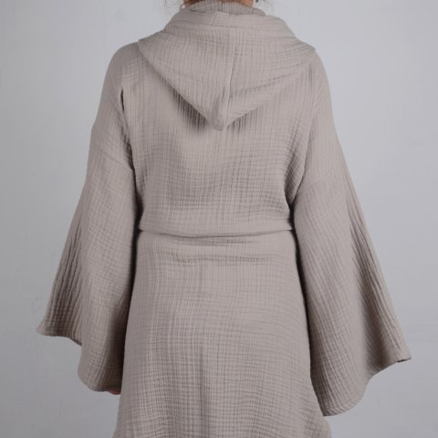 Kapüşonlu Müslin Bornoz Bej