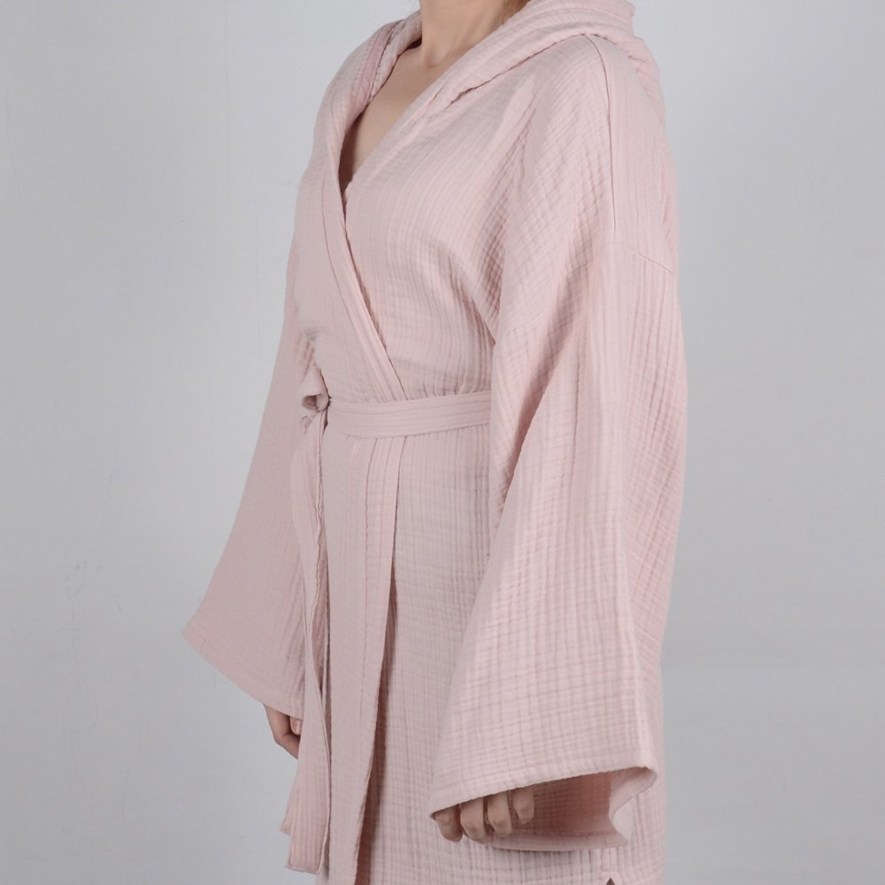 Kapüşonlu Müslin Bornoz Pembe