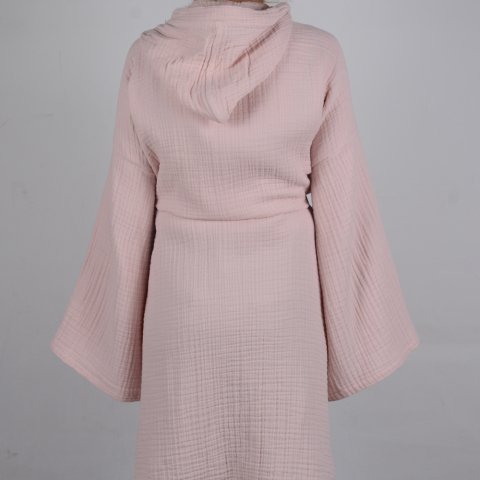 Kapüşonlu Müslin Bornoz Pembe