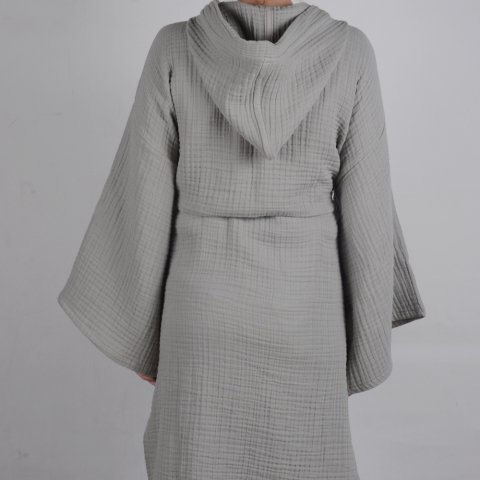 Kapüşonlu Müslin Bornoz Gri