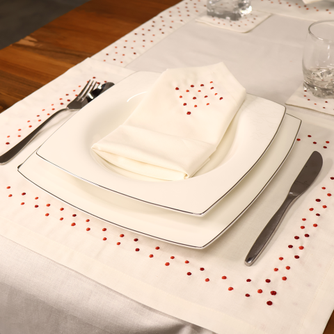 Spots Keten Runner Doğal Dokulu Şık Masa Örtüsü Masa Tekstili