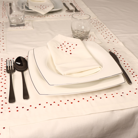 Spots Keten Runner Doğal Dokulu Şık Masa Örtüsü Masa Tekstili