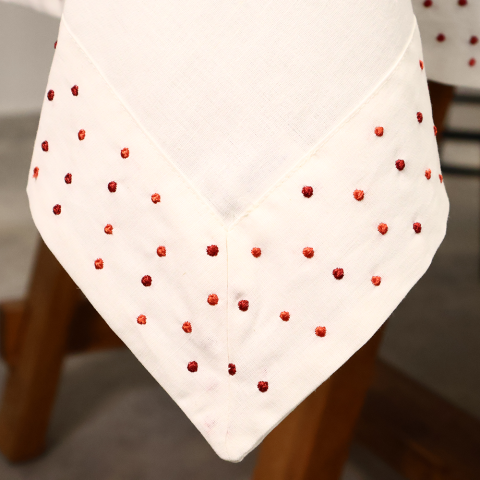Spots Keten Masa Örtüsü Kırmızı - 150x155